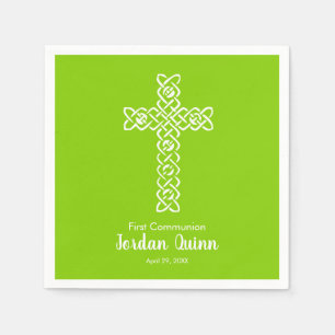 Cross Spring Green Communion Baptism Christening Napkin
