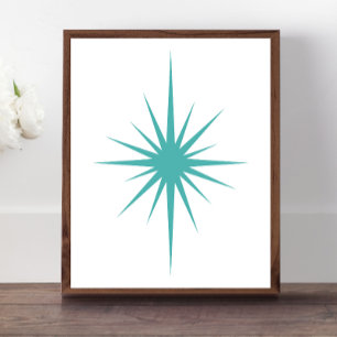 Cross Starburst Aqua Blue Mid Century Modern Retro Poster