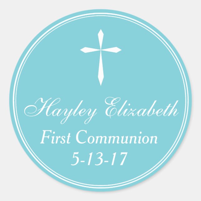 Cross Sticker, Favour Tag Envelope Seal, Blue (Front)