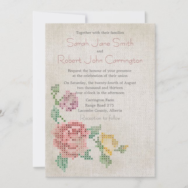 Cross-stitch Antique Wedding Invitation (Front)