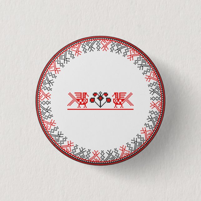 Cross-stitch birds 3 cm round badge (Front)