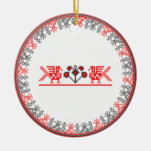 Cross-stitch birds ceramic tree decoration