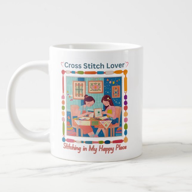 Cross Stitch Buddy Large Coffee Mug (Left)