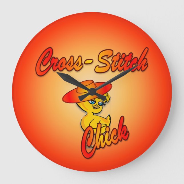 Cross-Stitch Chick #5 Large Clock (Front)