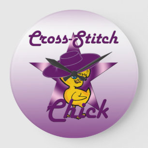 Cross-Stitch Chick #9 Large Clock
