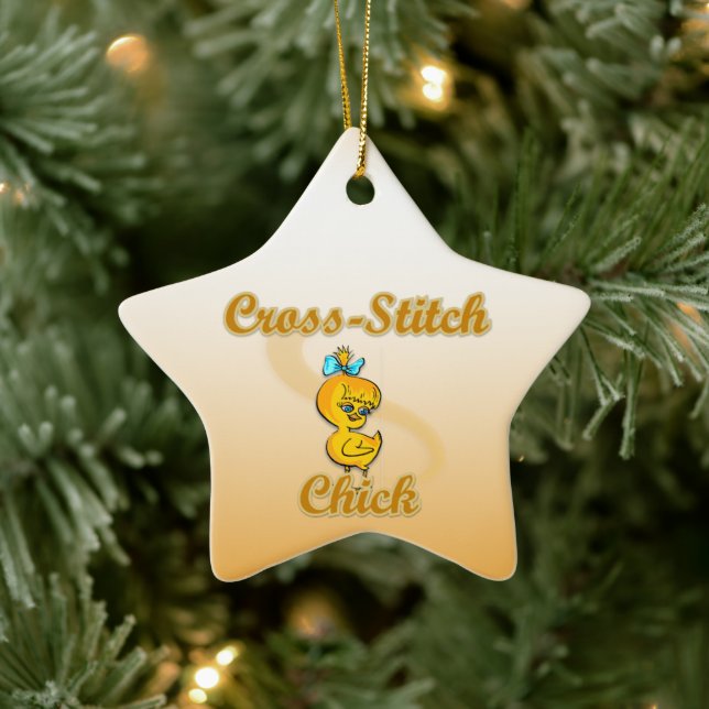 Cross-Stitch Chick Ceramic Tree Decoration (Tree)