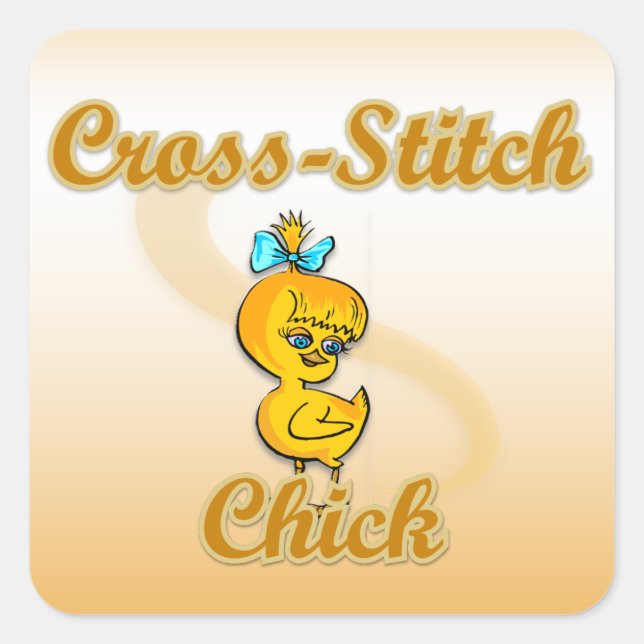 Cross-Stitch Chick Square Sticker (Front)