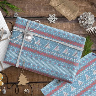 Cross Stitch Christmas Trees Blue ID208 Wrapping Paper