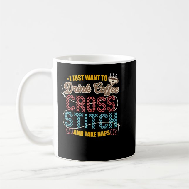 Cross Stitch Coffe Caffeine Drinker  Coffee Mug (Left)