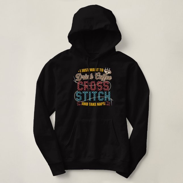 Cross Stitch Coffe Caffeine Drinker  Hoodie (Design Front)