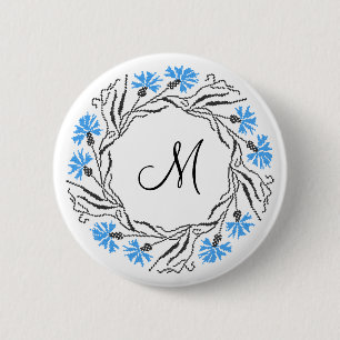 Cross-stitch Cornflower Circle Monogram Initial 6 Cm Round Badge