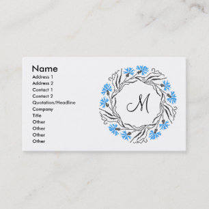 Cross-stitch Cornflower Circle Monogram Initial Business Card