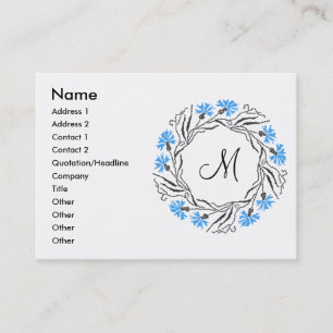 Cross-stitch Cornflower Circle Monogram Initial Business Card