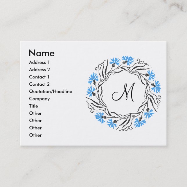 Cross-stitch Cornflower Circle  Monogram Initial Business Card (Front)