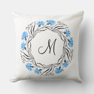 Cross-stitch Cornflower Circle  Monogram Initial Cushion
