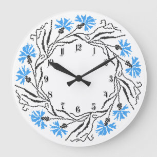 Cross-stitch Cornflower Circle Monogram Initial Large Clock