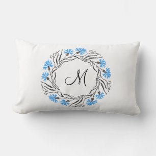 Cross-stitch Cornflower Circle  Monogram Initial Lumbar Cushion