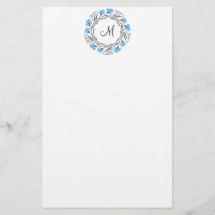 Cross-stitch Cornflower Circle Monogram Initial Stationery