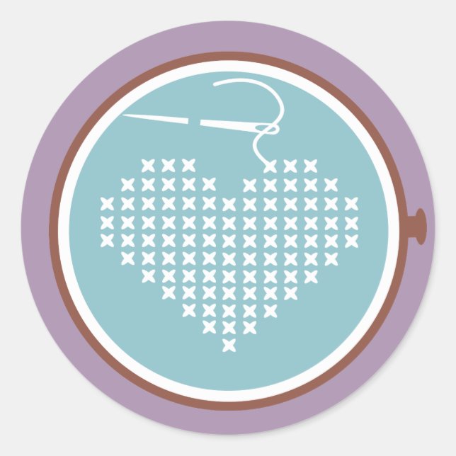 Cross stitch embroidery hoop heart needle thread classic round sticker (Front)