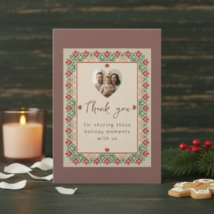 Cross-Stitch Embroidery Style Holiday Photo Thank You Card