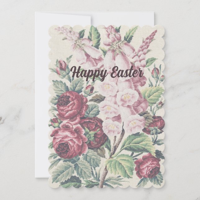 Cross Stitch Flowers  Holiday Card (Front)