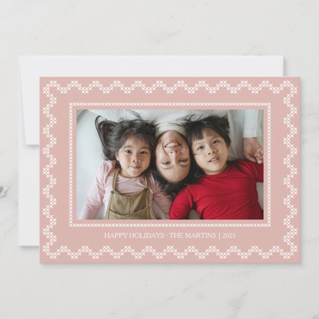 Cross stitch frame happy holidays Christmas Card (Front)