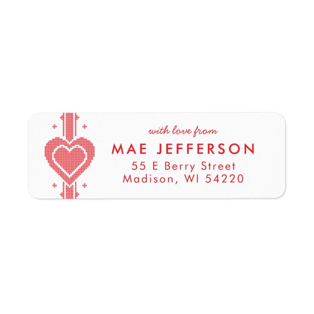 Cross Stitch Heart Return Address Label (Front)