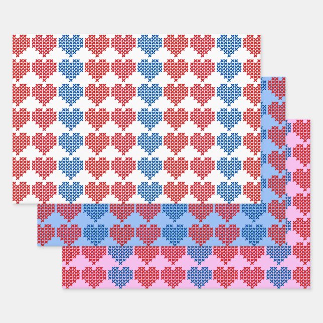Cross Stitch Hearts Collection Wrapping Paper Sheet (Set)