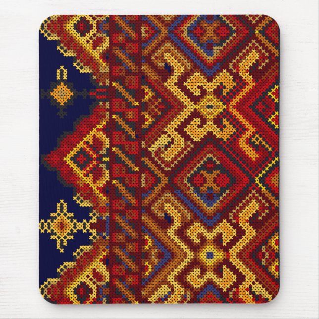 Cross Stitch Modern Red Yellow Mousepad (Front)