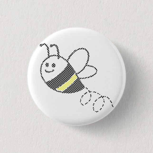 Cross Stitch Pattern Print Cute Bee  3 Cm Round Badge (Front)