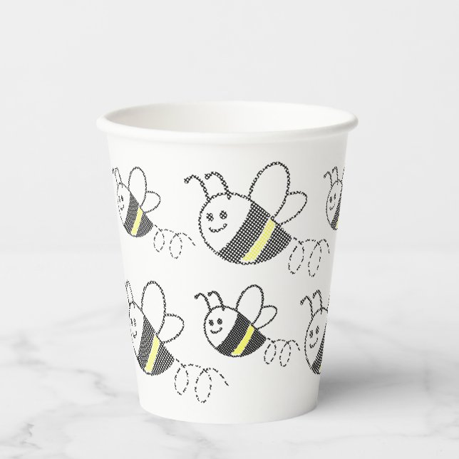 Cross Stitch Pattern Print Cute Bee Baby Shower Paper Cups (Front)