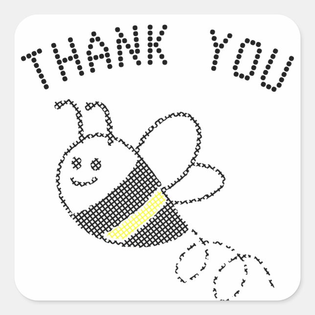 Cross Stitch Pattern Print Cute Bee Baby Shower Square Sticker (Front)