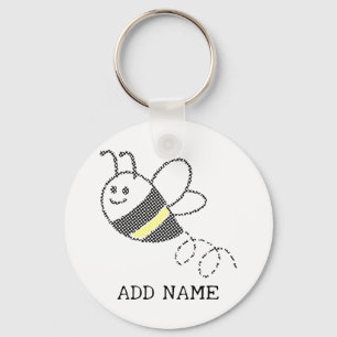 Cross Stitch Pattern Print Cute Bee  Key Ring