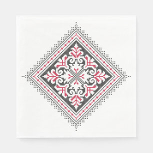 Cross-stitch pattern. Red and black ethnic decor Napkin