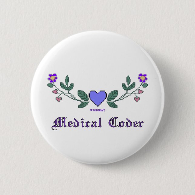 Cross Stitch Print Medical Coder 6 Cm Round Badge (Front)