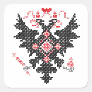 Cross-stitch RUSSIAN IMPERIAL TWO-HEADED EAGLE Square Sticker