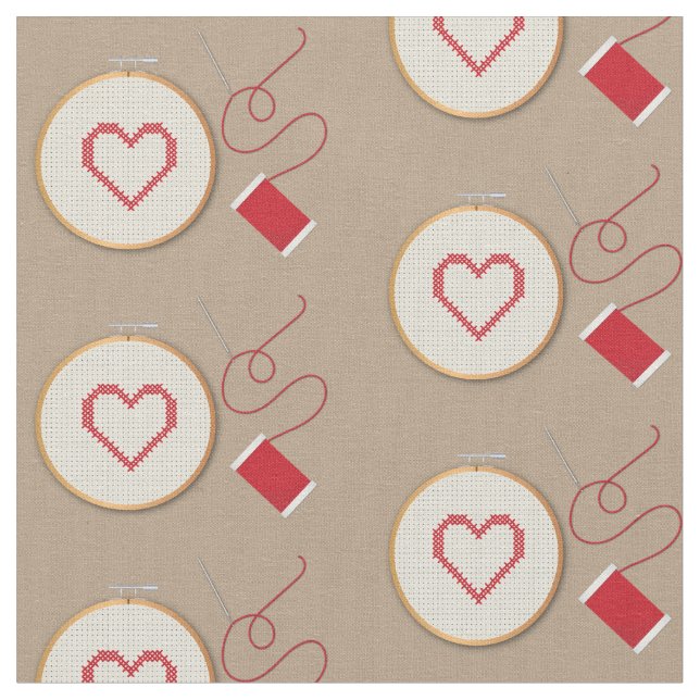 Cross Stitch Sewing Heart Fabric (Close Up)