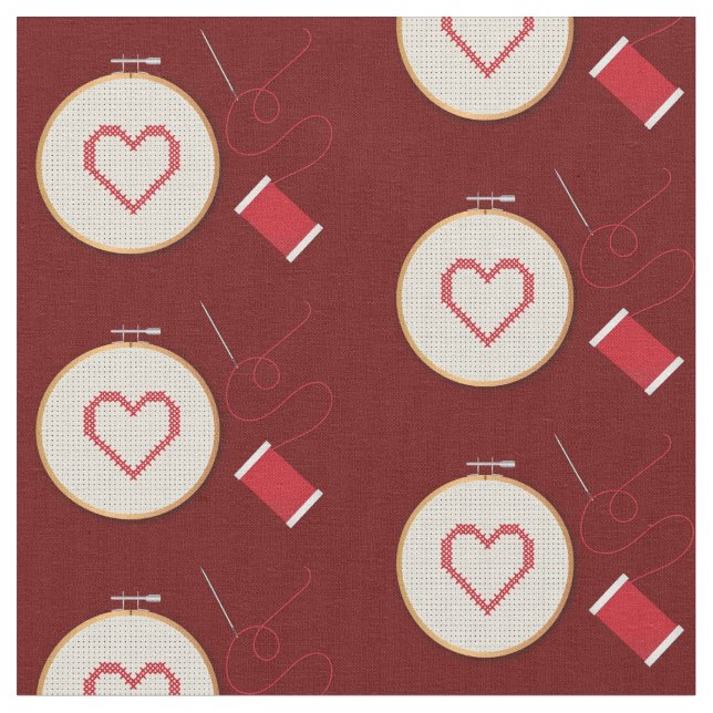 Cross Stitch Sewing Heart Fabric (Close Up)