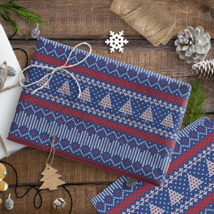 Cross Stitch Snowflakes Navy Blue ID208 Wrapping Paper