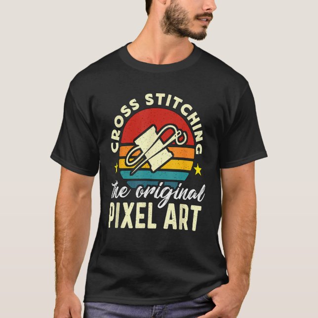 Cross Stitching The Original Retro Needlepoint Cro T-Shirt (Front)