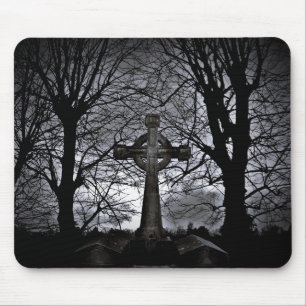 Cross surrounded by trees mouse pad