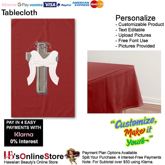 Cross Tablecloth Linen with Red Background (Cross Tablecloth Linen with Red Background.)