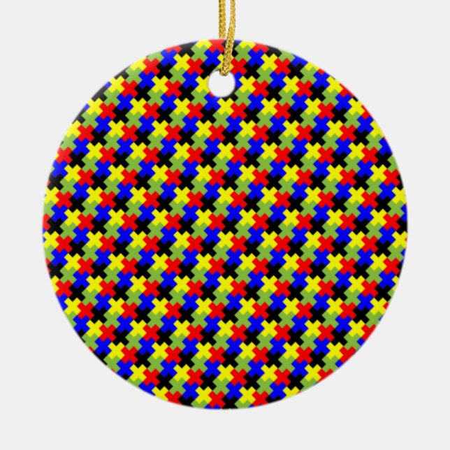 Cross - Tetris - Retro Ceramic Tree Decoration (Front)