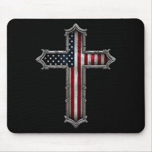 Cross Usa Flag Christian Religious Us America Fait Mouse Pad