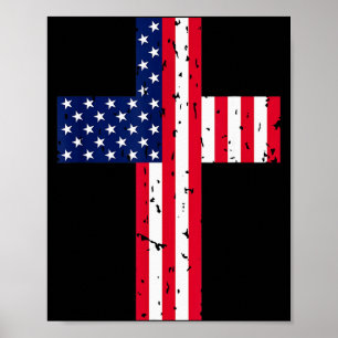 Cross Usa Flag Christian Religious Us America Fait Poster