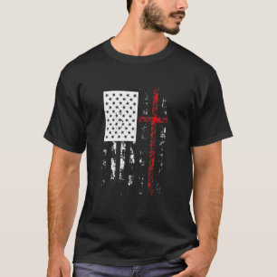 Cross USA Flag Religious Jesus Christian Faith Vet T-Shirt