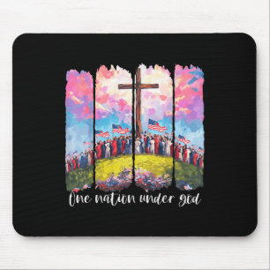 Cross Usa One Nation Under God Flag Faith Christia Mouse Pad