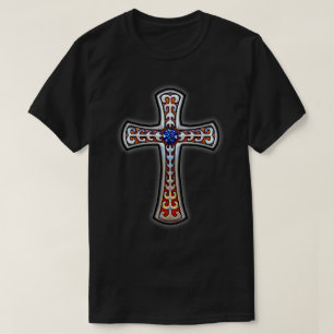 Cross Vintage Retro Blue Gemstone T-Shirt