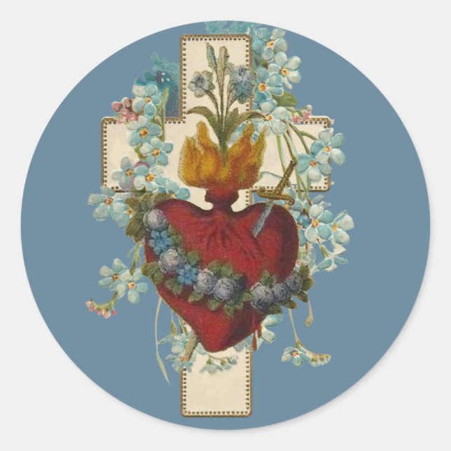 Cross Virgin Mary Immaculate Heart Religious Classic Round Sticker (Front)