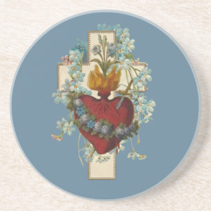 Cross Virgin Mary Immaculate Heart Religious Coaster